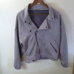 Fashion Nova Men's Light Gray Bomber Jacket Faux Suede Biker Goth Urban L